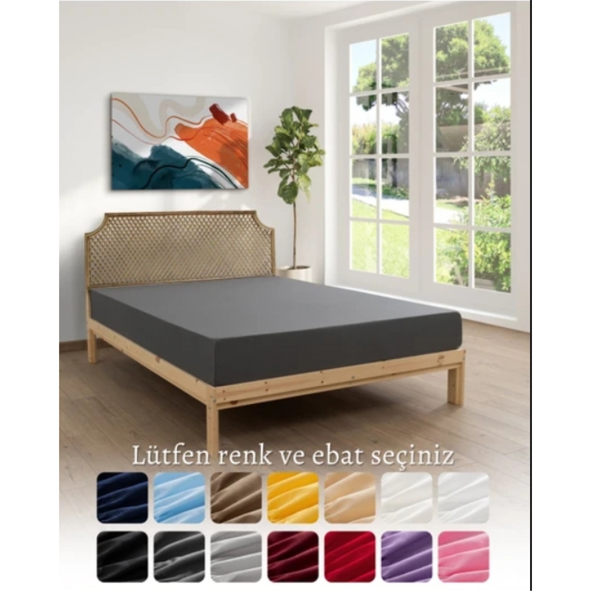 Çift Kişilik Soft Fit Serisi Lastikli Çarşaf- Füme