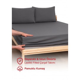 Çift Kişilik Soft Fit Serisi Lastikli Çarşaf- Füme