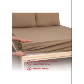 Çift Kişilik Soft Fit Serisi Lastikli Çarşaf- Kahve