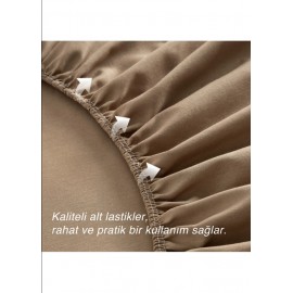 Çift Kişilik Soft Fit Serisi Lastikli Çarşaf- Kahve