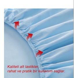 Tek Kişilik Lastikli Çarşaf-Mavi